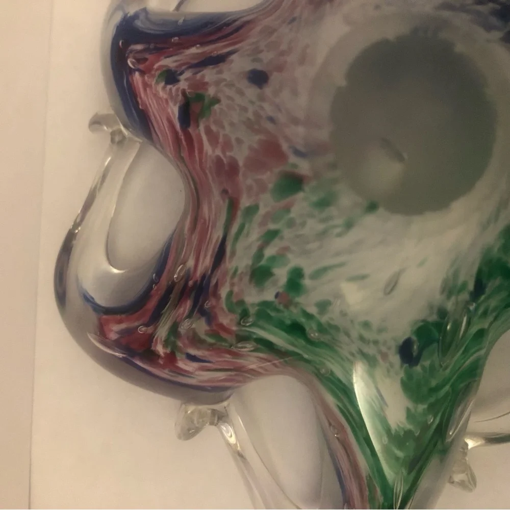 Murano Green and Blue Art Glass Paperweight Trinket Holder Blue Red Pink Green